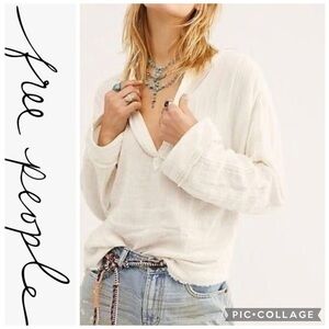 Free People We the Free Anguilla Washed Pullover Top White Sz Medium